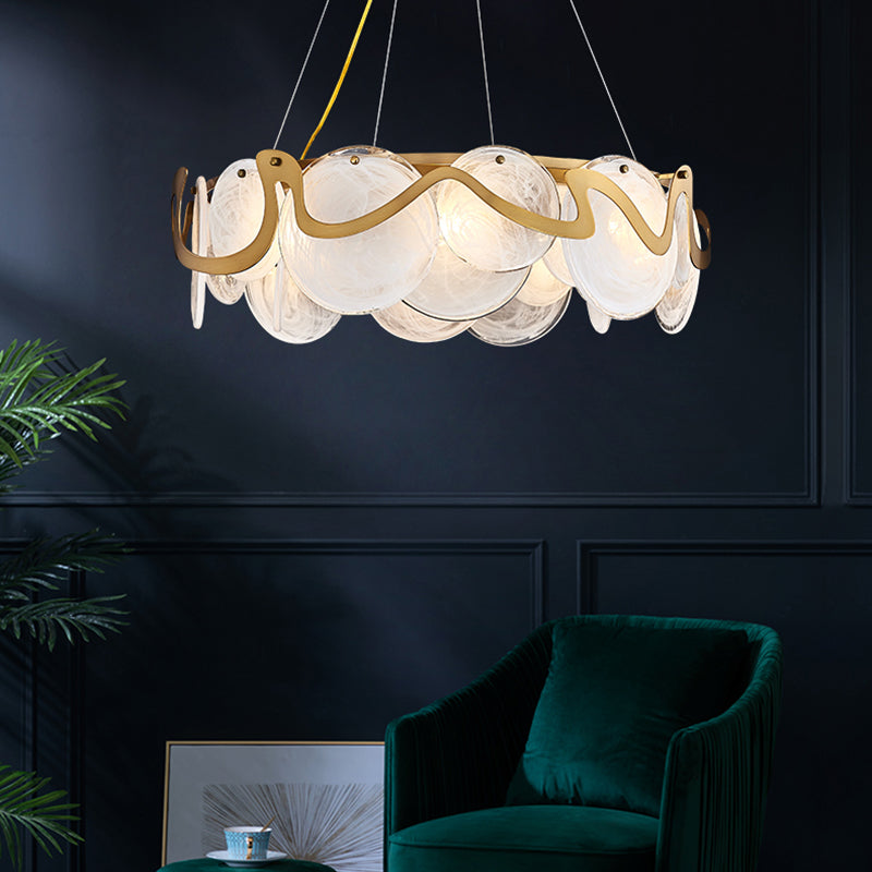 Minimal Style Chandelier Light Fixture Round Shape Glass Hanging Light for Bedroom