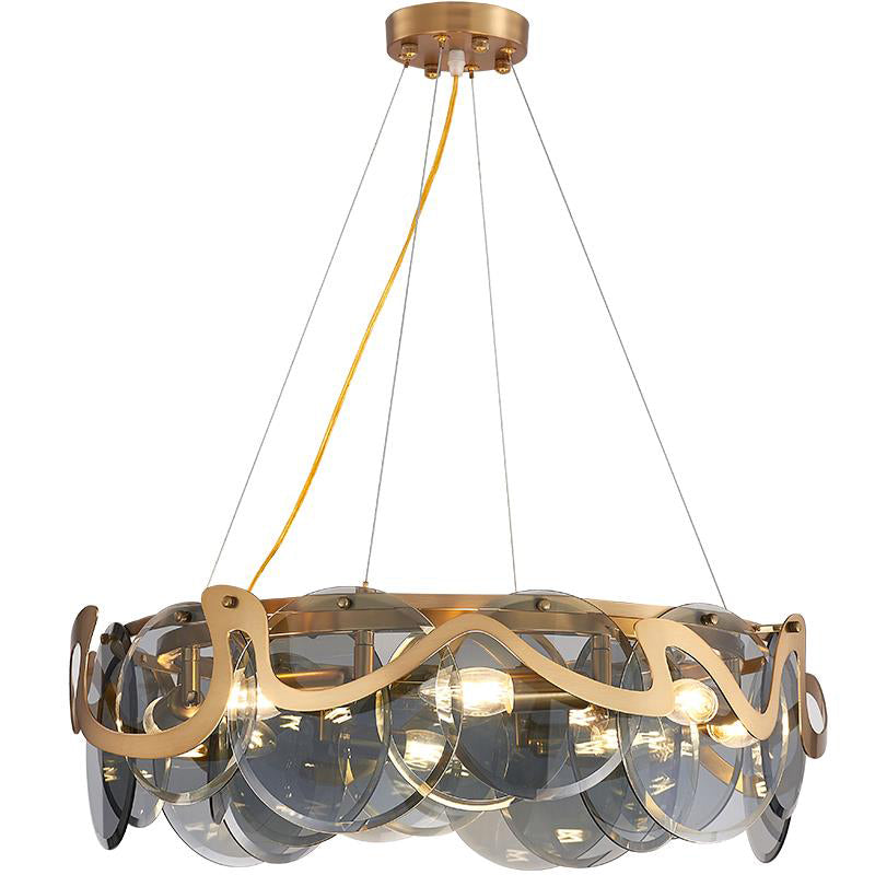 Minimal Style Chandelier Light Fixture Round Shape Glass Hanging Light for Bedroom