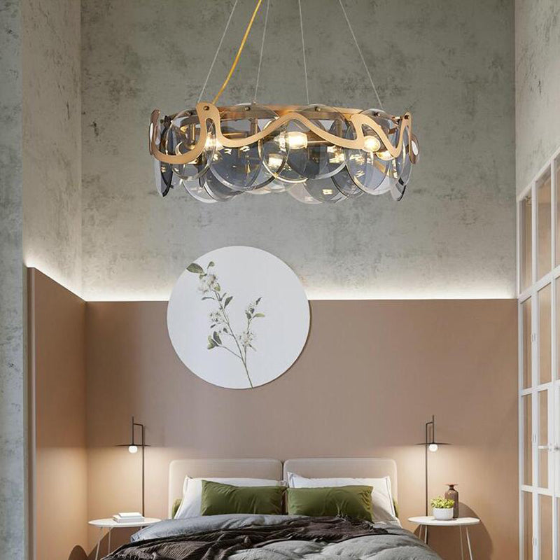Minimal Style Chandelier Light Fixture Round Shape Glass Hanging Light for Bedroom