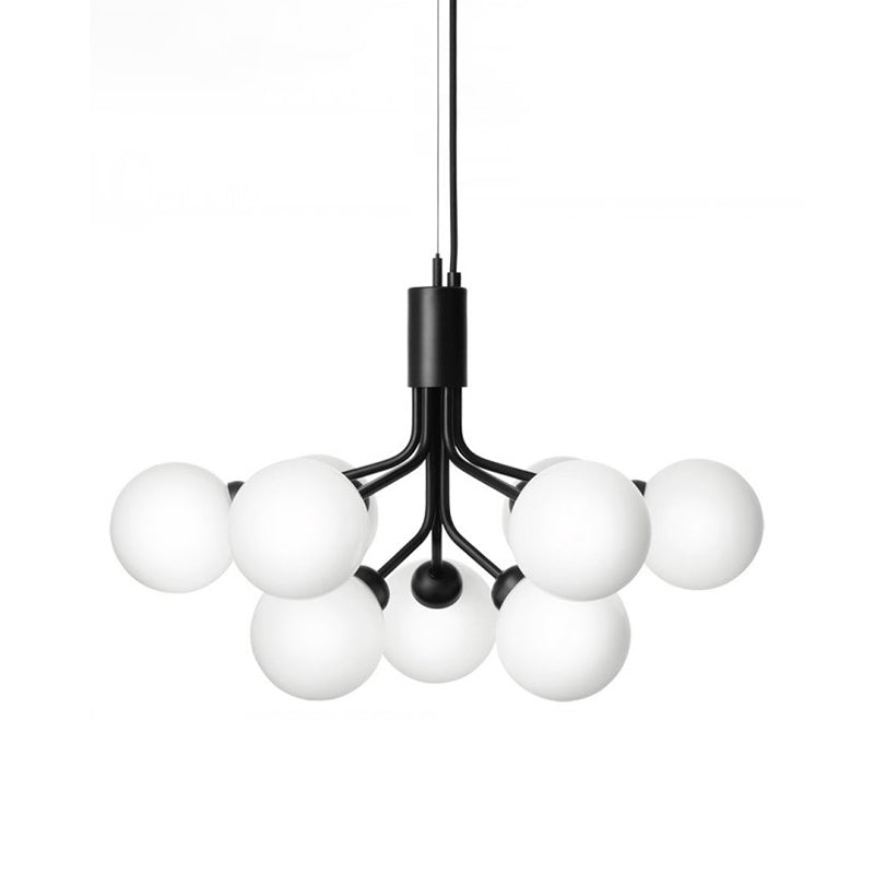 Modern Style Chandelier Light Fixture Globe Shape White Glass Pendant Light