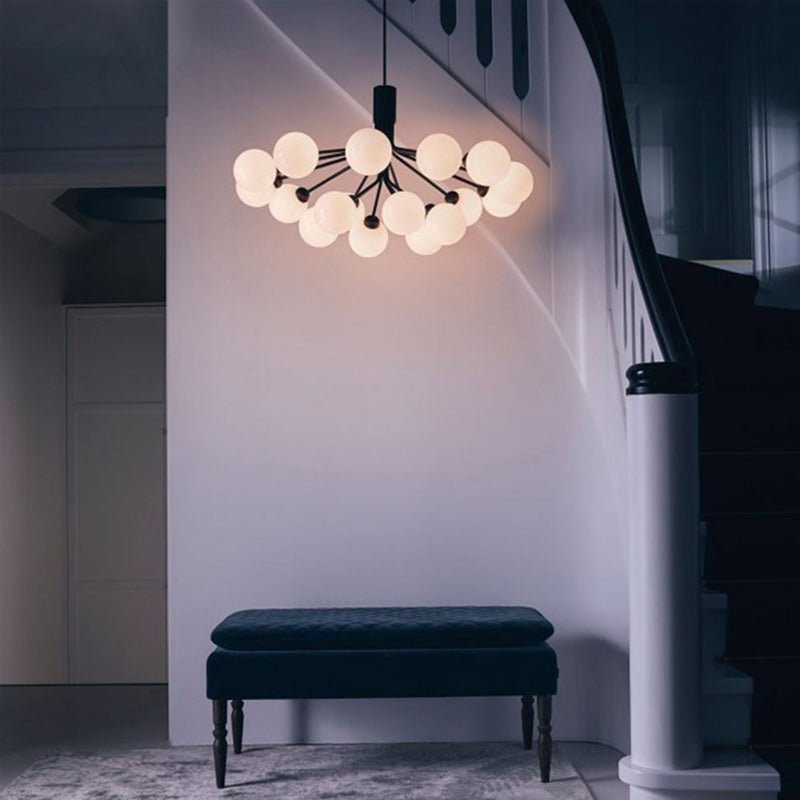 Modern Style Chandelier Light Fixture Globe Shape White Glass Pendant Light