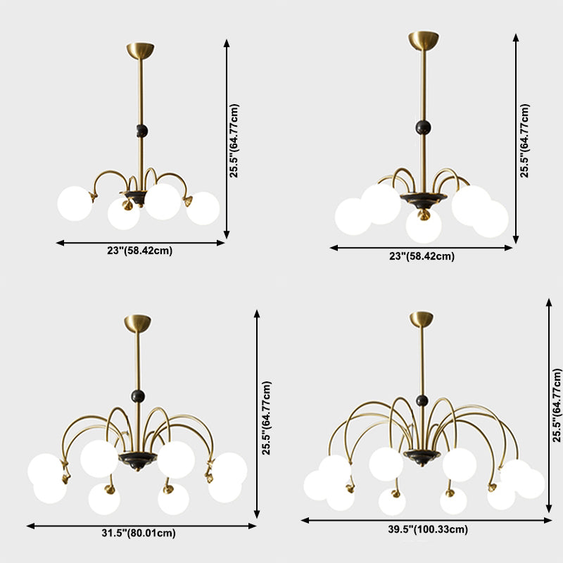 Modern Style Gold Chandelier Light Fixture Globe Shape Glass Hanging Light