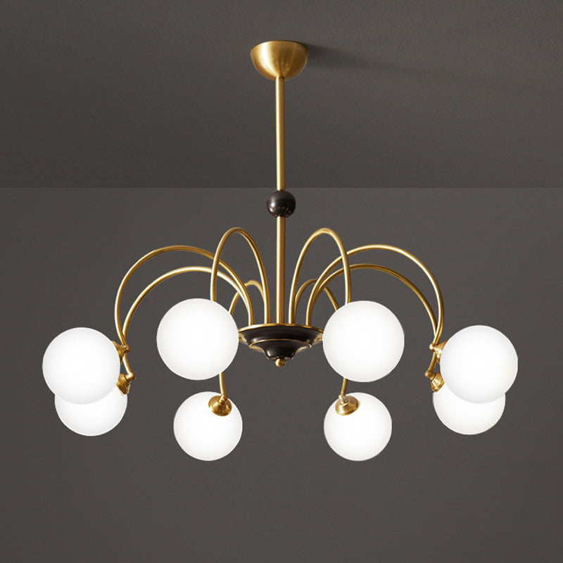 Modern Style Gold Chandelier Light Fixture Globe Shape Glass Hanging Light