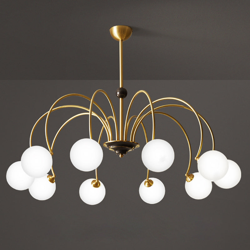 Modern Style Gold Chandelier Light Fixture Globe Shape Glass Hanging Light