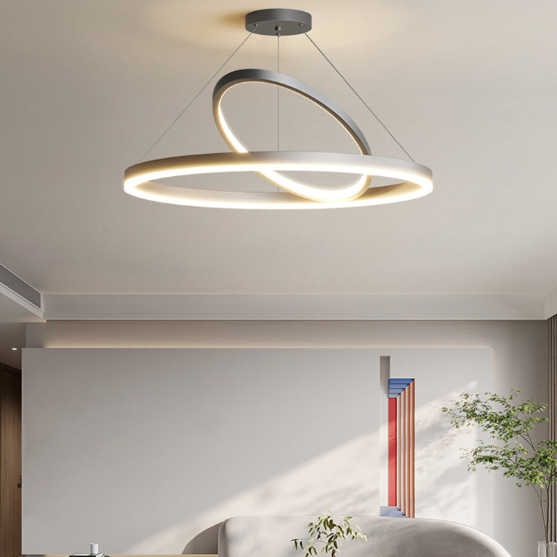 Circular LED Chandelier Metal Simple Style Pendant Light Fixture in Black