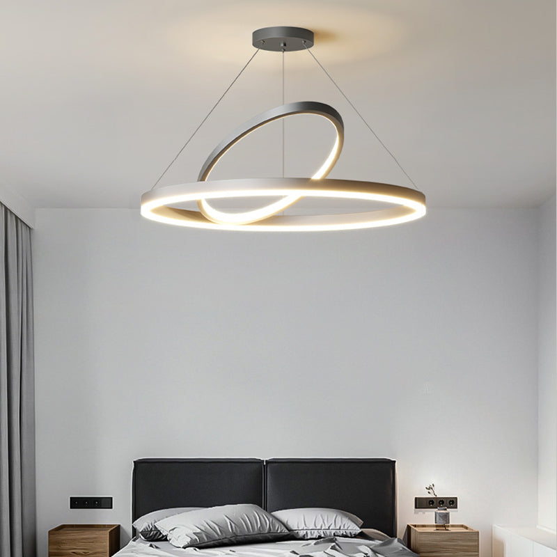 Circular LED Chandelier Metal Simple Style Pendant Light Fixture in Black