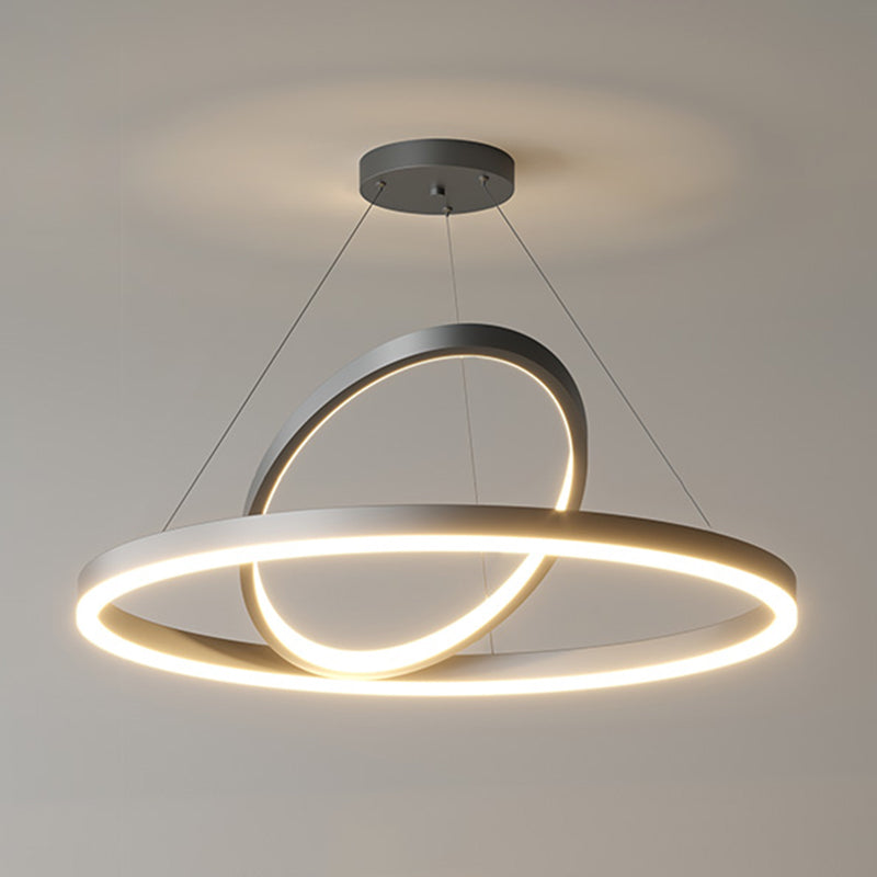 Circular LED Chandelier Metal Simple Style Pendant Light Fixture in Black