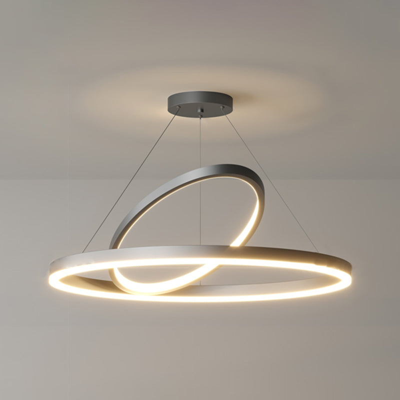 Circular LED Chandelier Metal Simple Style Pendant Light Fixture in Black