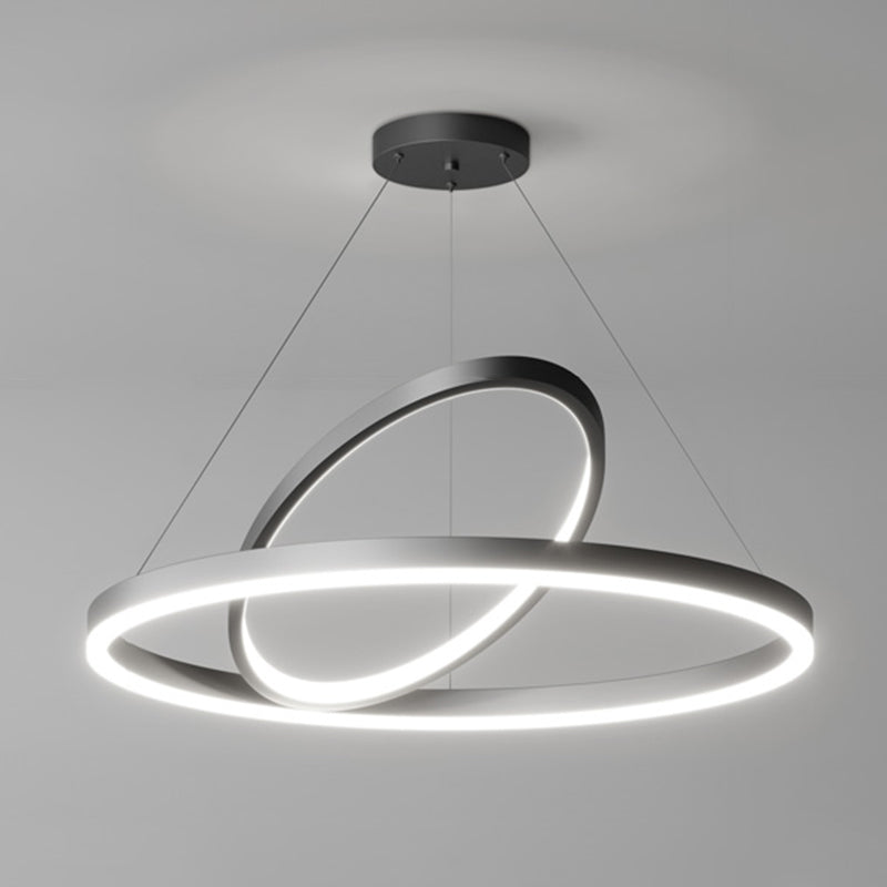 Circular LED Chandelier Metal Simple Style Pendant Light Fixture in Black