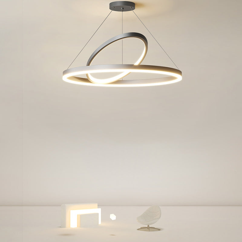 Circular LED Chandelier Metal Simple Style Pendant Light Fixture in Black