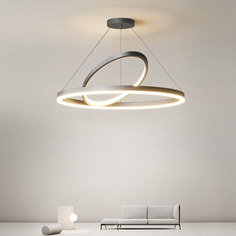 Circular LED Chandelier Metal Simple Style Pendant Light Fixture in Black