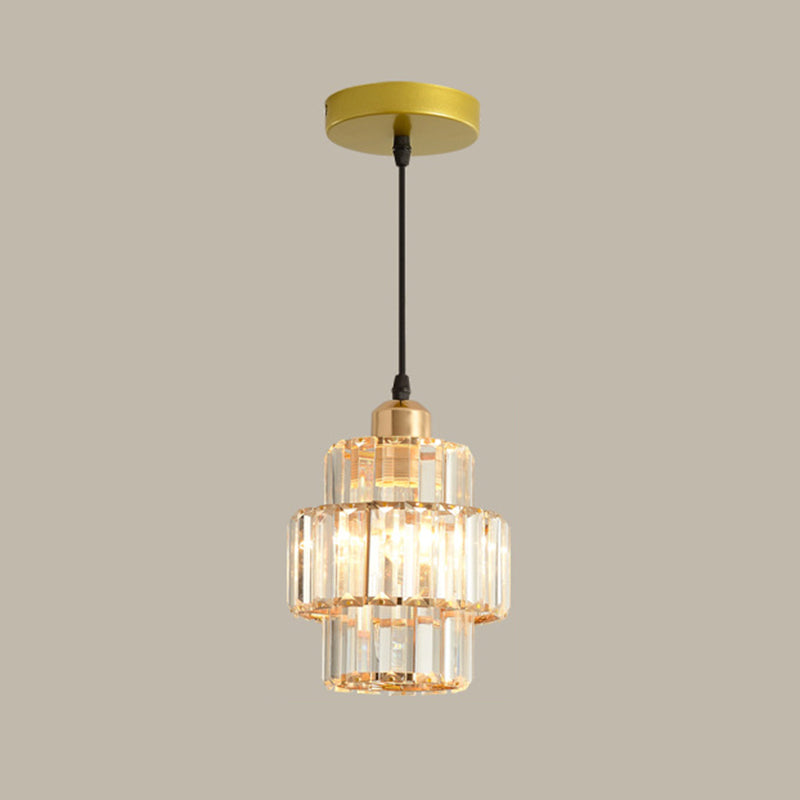 Modern Style Cylindrical Shape Hanging Light Crystal 1 Light Hanging Lamp for Bedroom