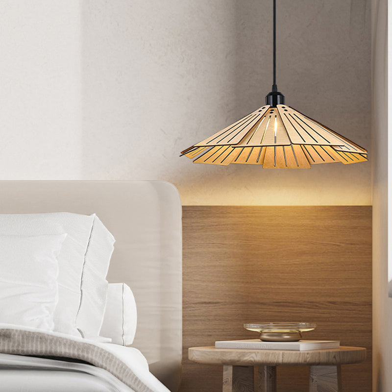 Modern Style Cone Shape Hanging Light Wood 1 Light Hanging Lamp for Living Room