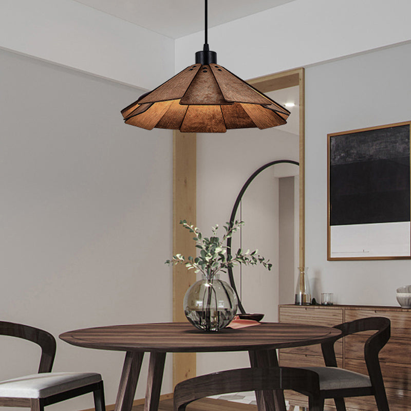 Modern Style Cone Shape Hanging Light Wood 1 Light Hanging Lamp for Living Room