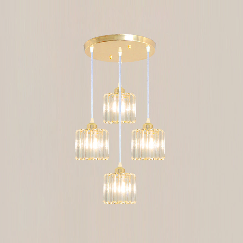 Modern Style Cylindrical Shape Hanging Light Crystal Multi Light Hanging Lamp for Bedroom