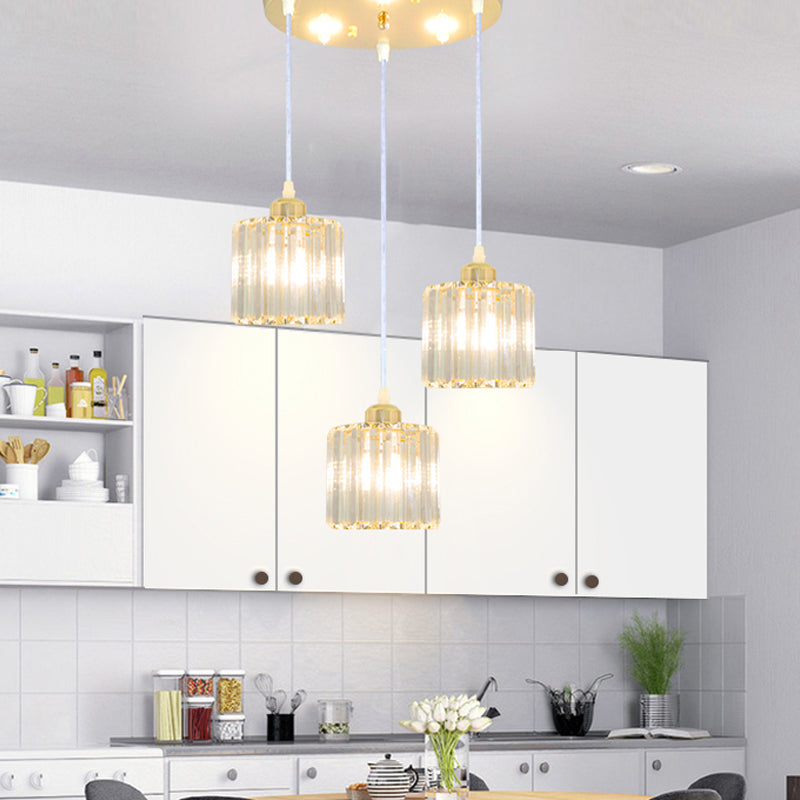 Modern Style Cylindrical Shape Hanging Light Crystal Multi Light Hanging Lamp for Bedroom
