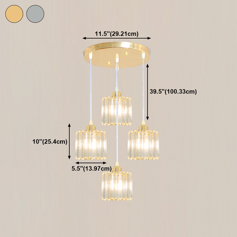 Modern Style Cylindrical Shape Hanging Light Crystal Multi Light Hanging Lamp for Bedroom
