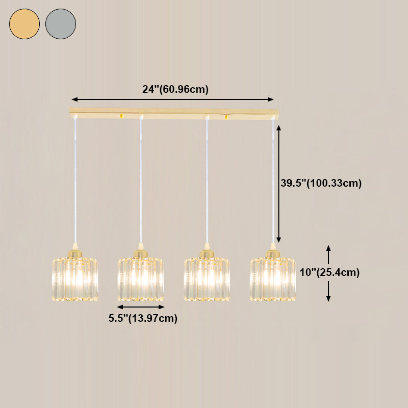 Modern Style Cylindrical Shape Hanging Light Crystal Multi Light Hanging Lamp for Bedroom