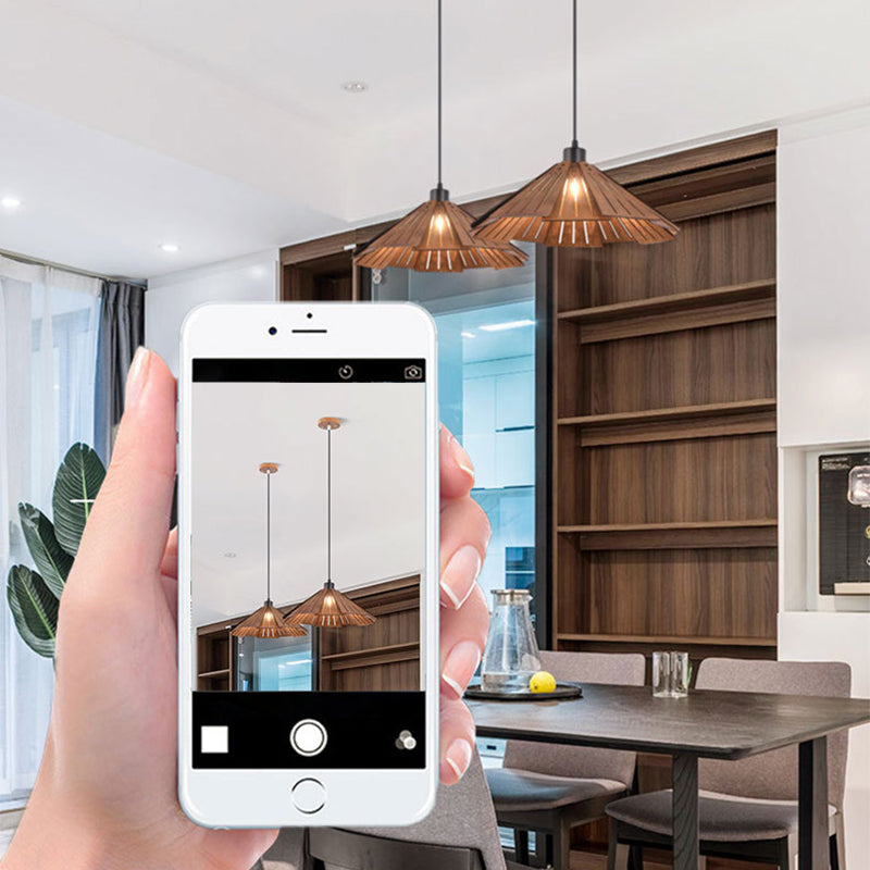 Modern Style Cone Shape Hanging Light Wood 1 Light Hanging Lamp for Bedroom