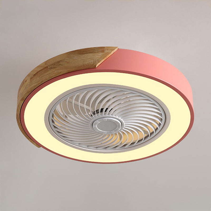 Modern Style Round Ceiling Fan Light Metal 1-Light LED Flush Light