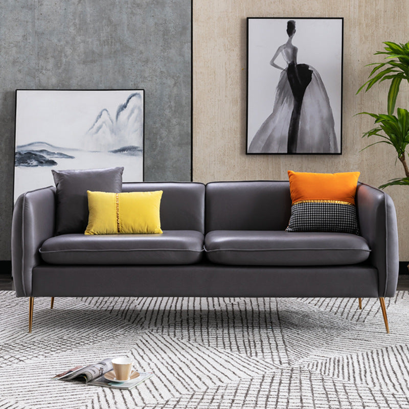 Sofá de brazo cuadrado de 3 plazas modernas de cuero estándar para sala de estar para sala de estar