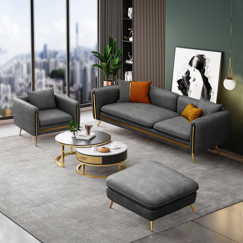 Modern Standard Faux Leather Sofa 3 Seater Square Arm Sofa for Living Room