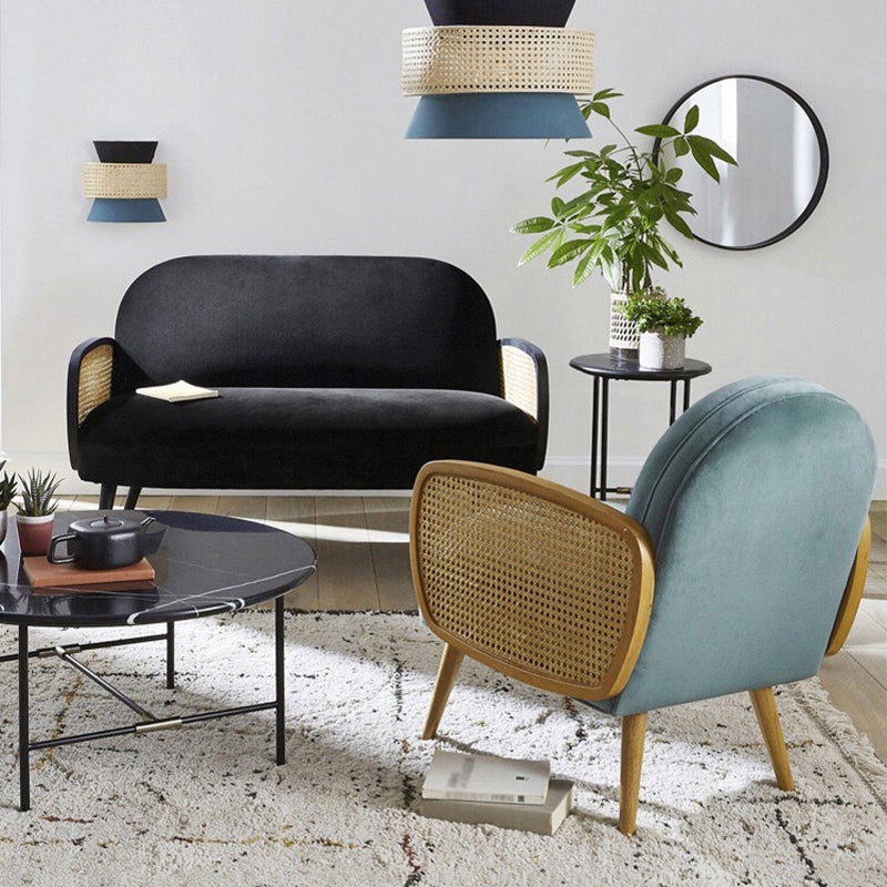 Modern Velvet Sofa 31"W Recessed Arm Tight Back Sofa with Living Room