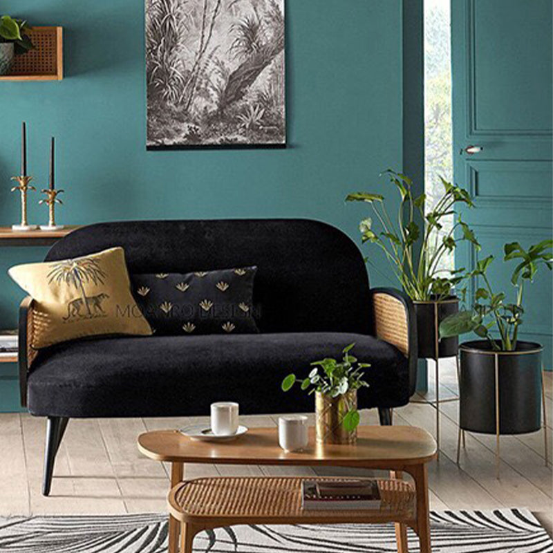 Modern Velvet Sofa 31"W Recessed Arm Tight Back Sofa with Living Room