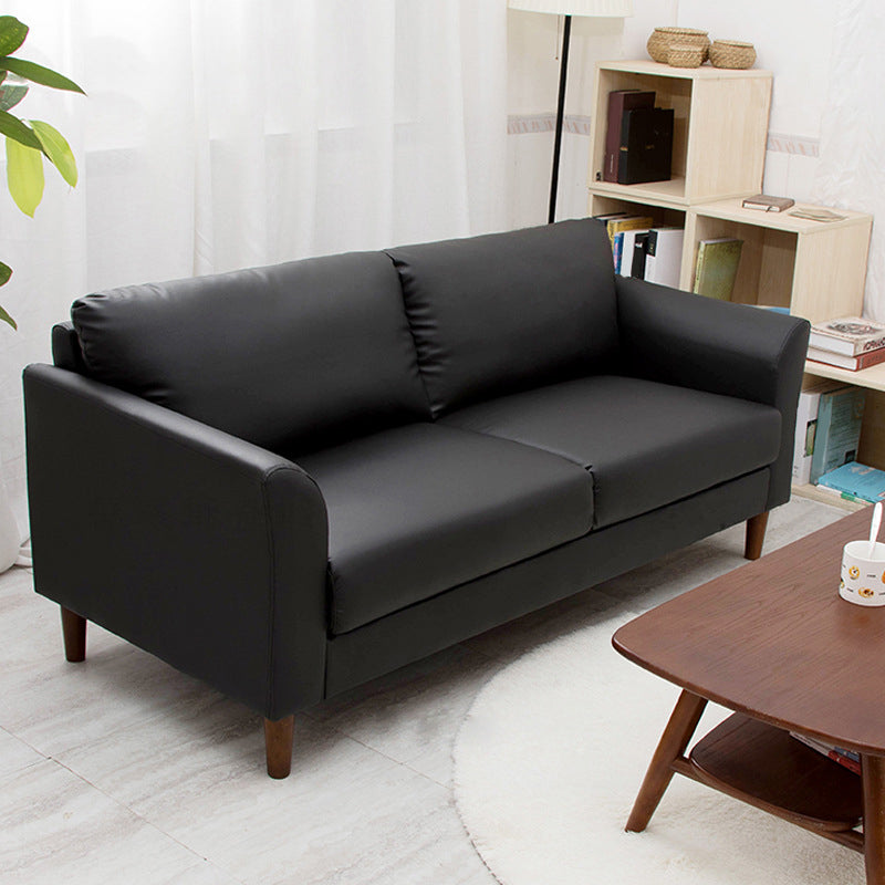 Modern 4 Wood Legs Standard Sofa Faux Leather Flared Arm Sofa