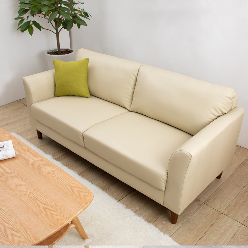 Modern 4 Wood Legs Standard Sofa Faux Leather Flared Arm Sofa