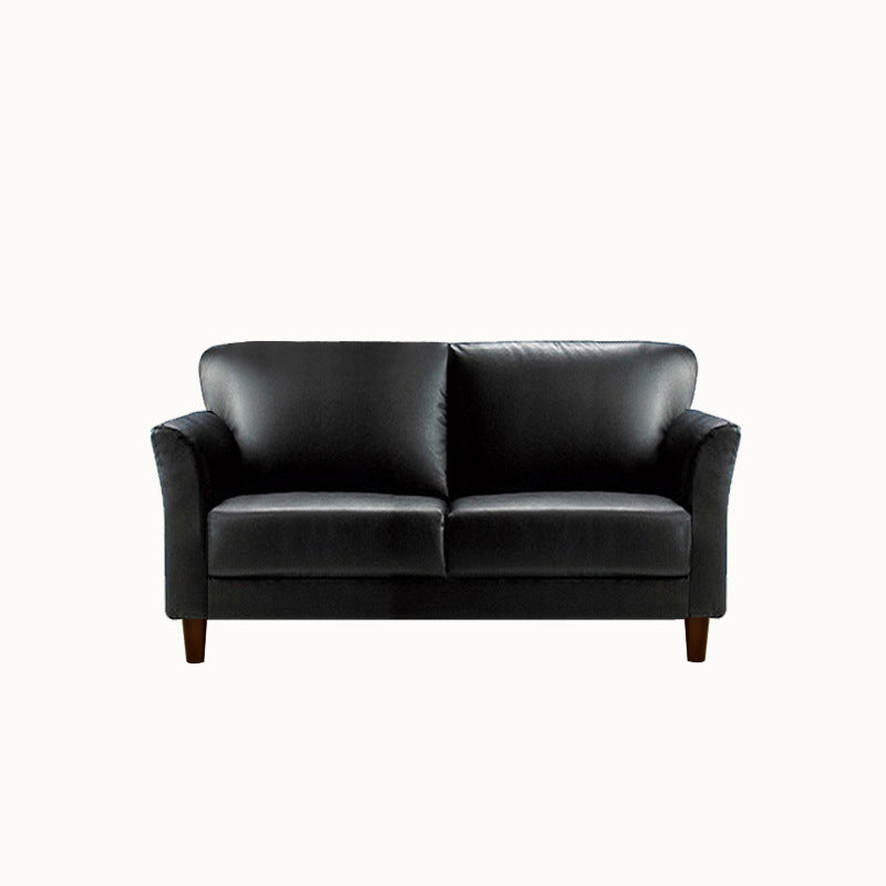 Modern 4 Wood Legs Standard Sofa Faux Leather Flared Arm Sofa