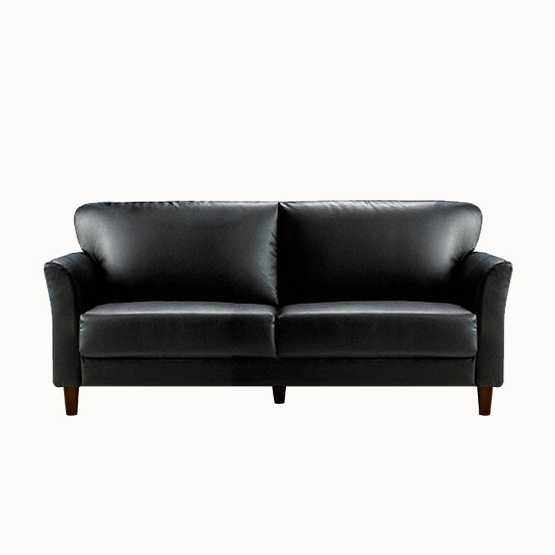 Modern 4 Wood Legs Standard Sofa Faux Leather Flared Arm Sofa