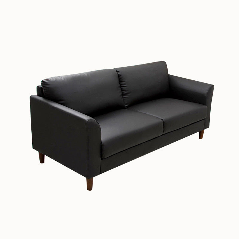 Modern 4 Wood Legs Standard Sofa Faux Leather Flared Arm Sofa