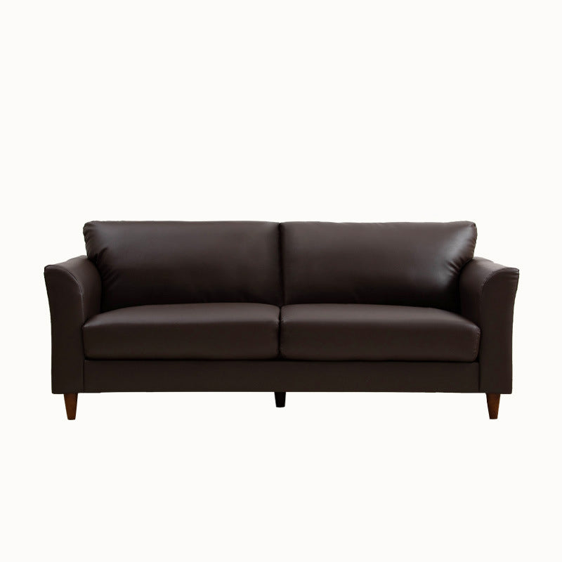 Modern 4 Wood Legs Standard Sofa Faux Leather Flared Arm Sofa