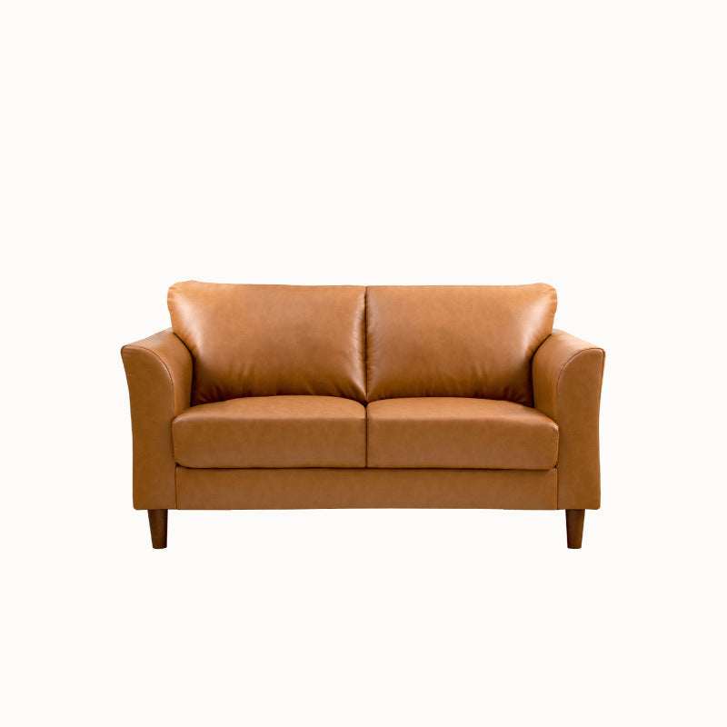 Modern 4 Wood Legs Standard Sofa Faux Leather Flared Arm Sofa