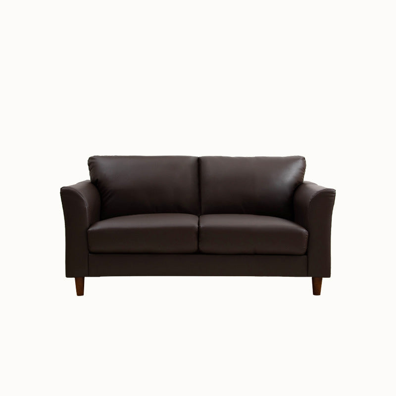 Modern 4 Wood Legs Standard Sofa Faux Leather Flared Arm Sofa