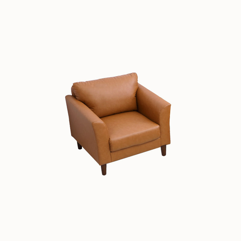 Modern 4 Wood Legs Standard Sofa Faux Leather Flared Arm Sofa