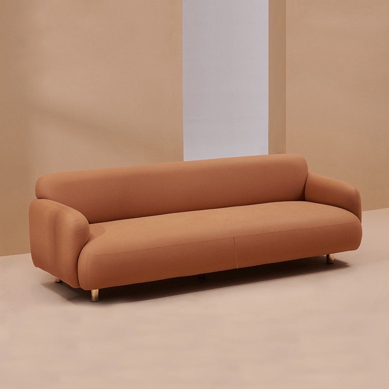 Recessed Arm Sofa Mid-century Modern 3-Seater Faux Leather Sofa