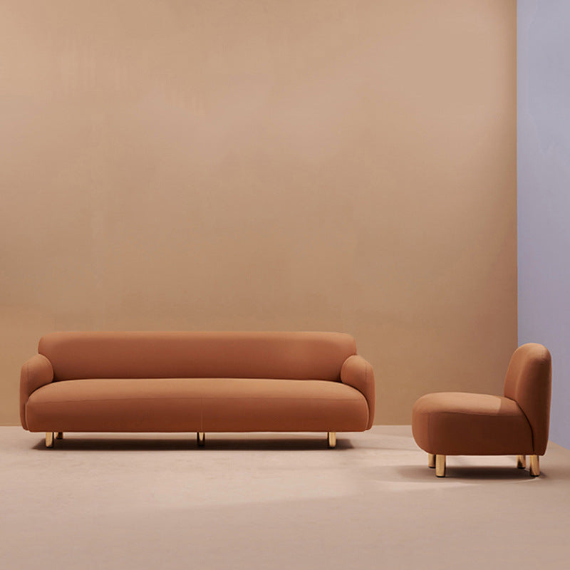Recessed Arm Sofa Mid-century Modern 3-Seater Faux Leather Sofa