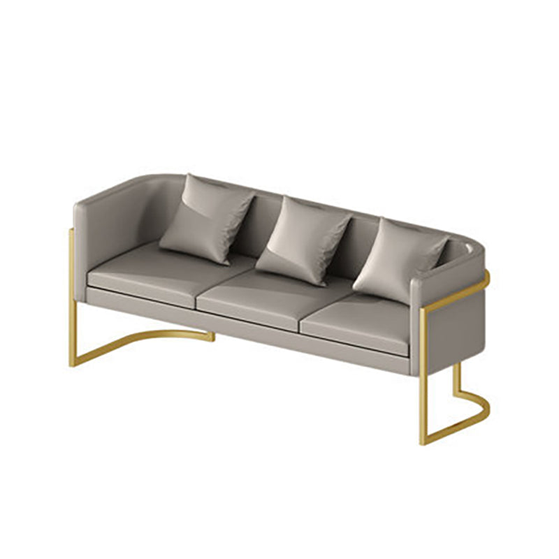 Modern Tuxedo Arm Sofa in Gray/White/Green, Leather Sofa with Pillow