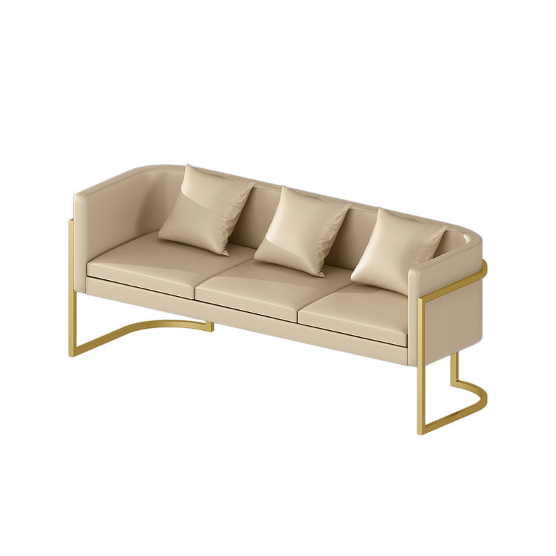 Modern Tuxedo Arm Sofa in Gray/White/Green, Leather Sofa with Pillow