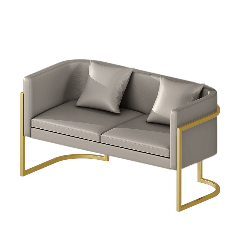Modern Tuxedo Arm Sofa in Gray/White/Green, Leather Sofa with Pillow