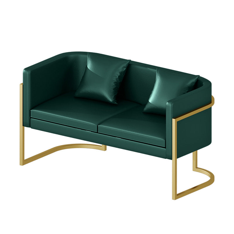 Modern Tuxedo Arm Sofa in Gray/White/Green, Leather Sofa with Pillow