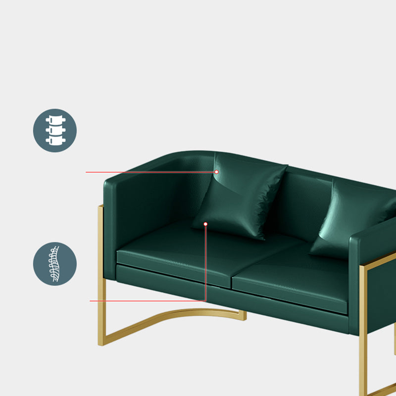Modern Tuxedo Arm Sofa in Gray/White/Green, Leather Sofa with Pillow