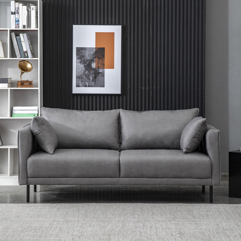 Modern Wooden Rectangular Sofa with Square Armrests and Pillows