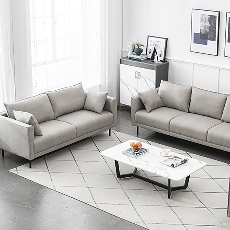 Modern Wooden Rectangular Sofa with Square Armrests and Pillows