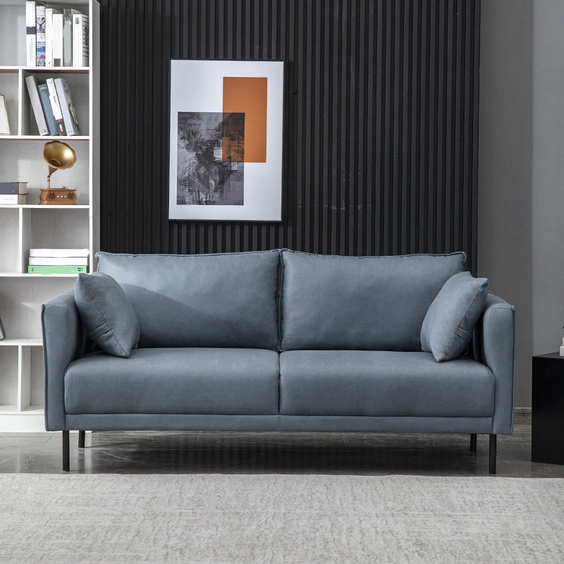 Modern Wooden Rectangular Sofa with Square Armrests and Pillows