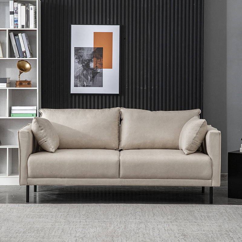 Modern Wooden Rectangular Sofa with Square Armrests and Pillows