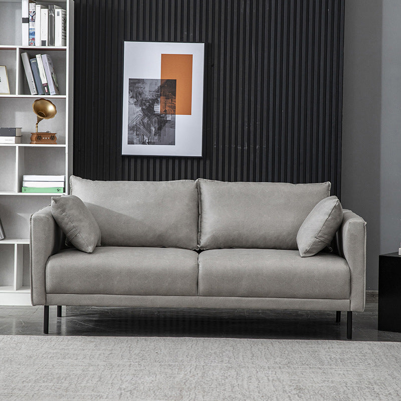 Modern Wooden Rectangular Sofa with Square Armrests and Pillows