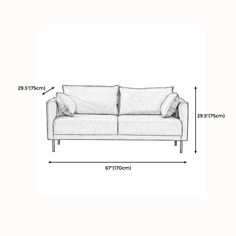 Modern Wooden Rectangular Sofa with Square Armrests and Pillows